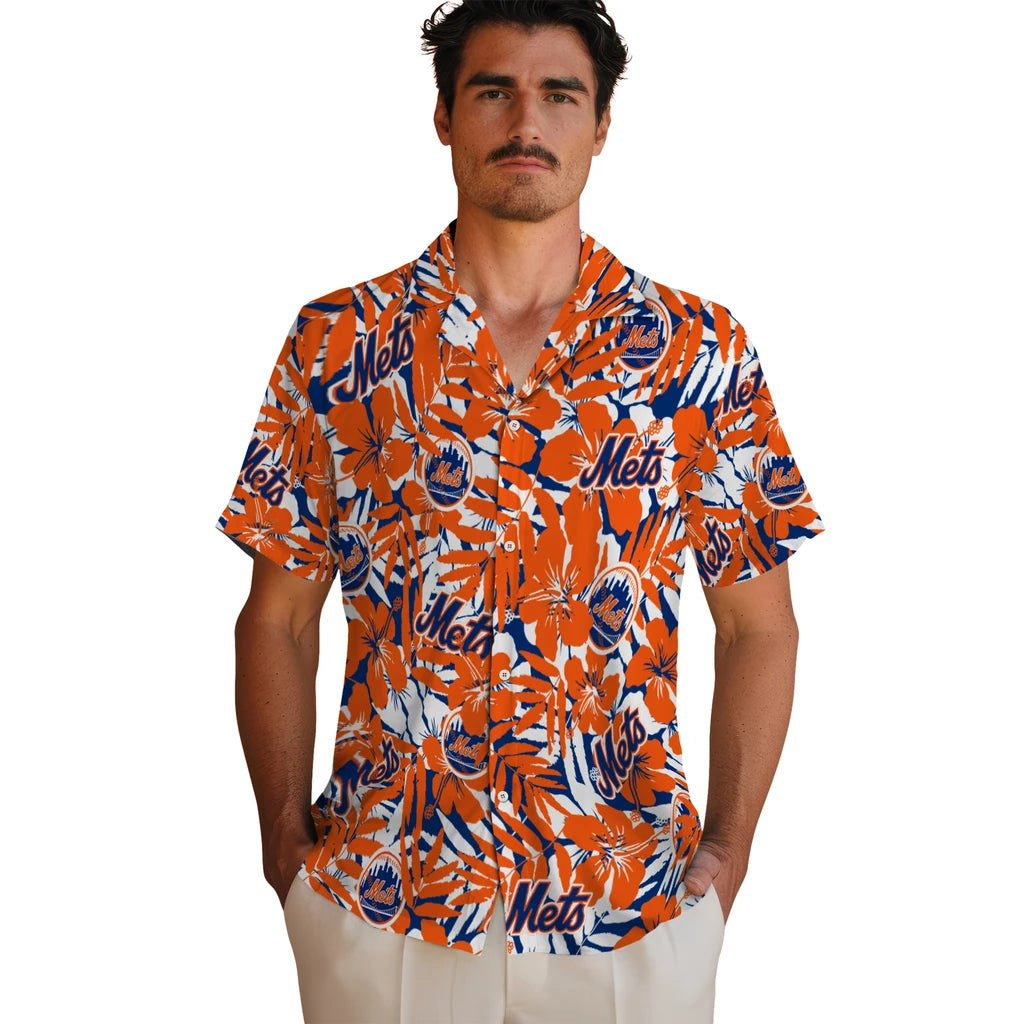 New York Mets Hawaiian Shirt - Hibiscus Overlay | Moonbestprint