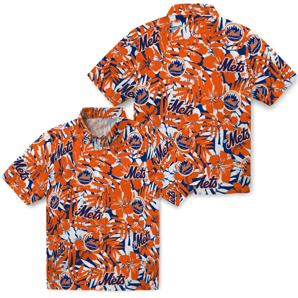 New York Mets Hawaiian Shirt - Hibiscus Overlay | Moonbestprint