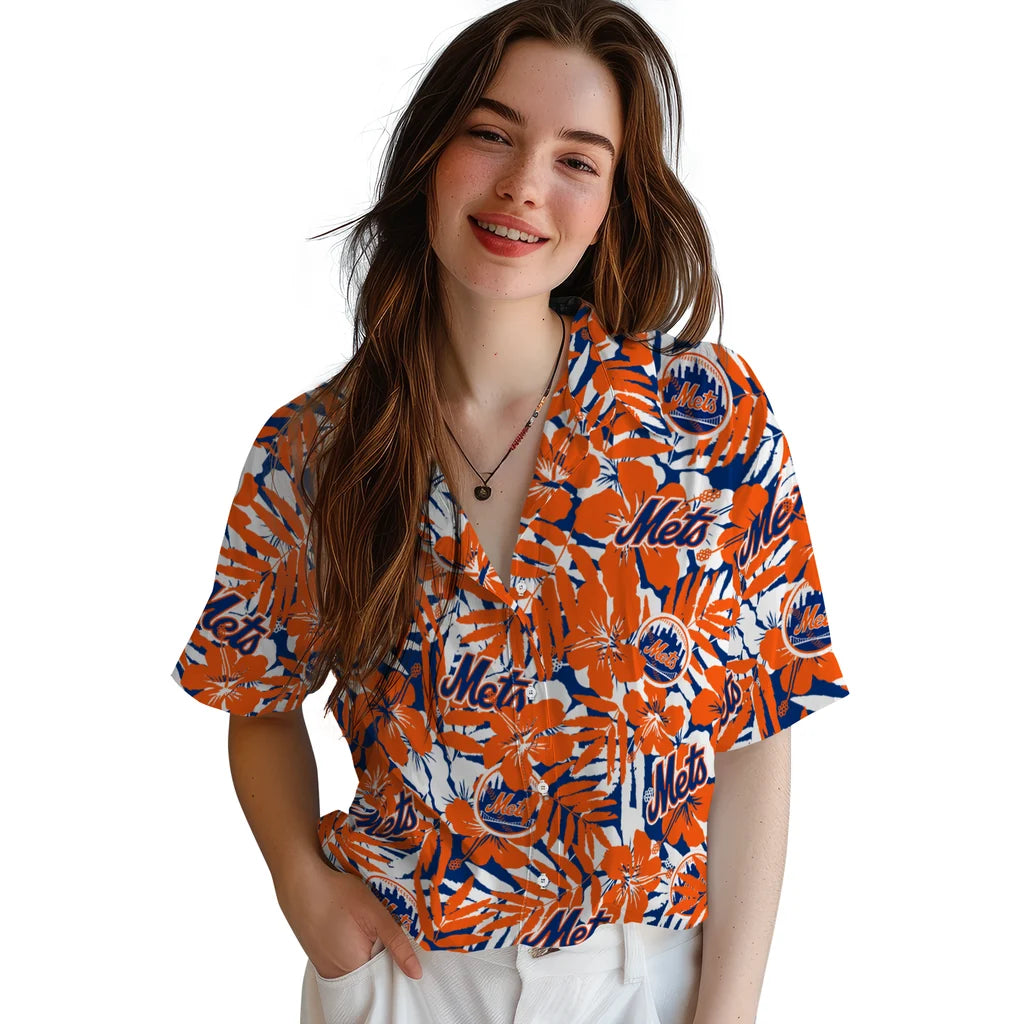 New York Mets Hawaiian Shirt - Hibiscus Overlay | Moonbestprint