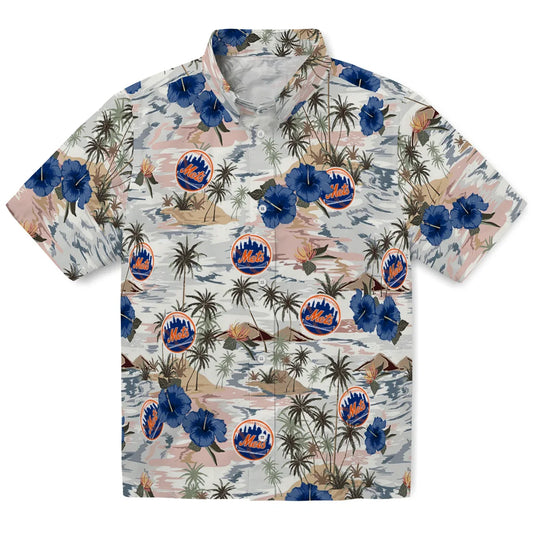 New York Mets Hawaiian Shirt - Hibiscus Seaside | Moonbestprint