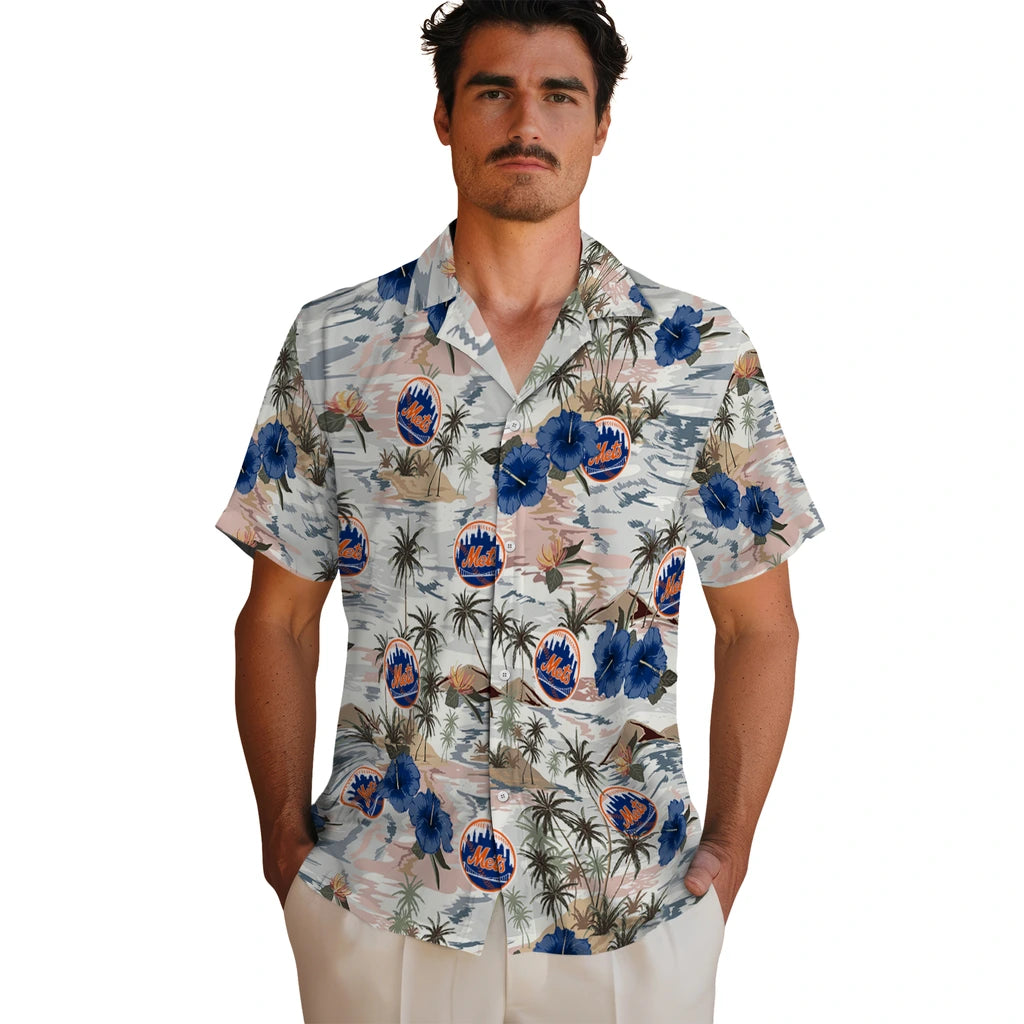 New York Mets Hawaiian Shirt - Hibiscus Seaside | Moonbestprint