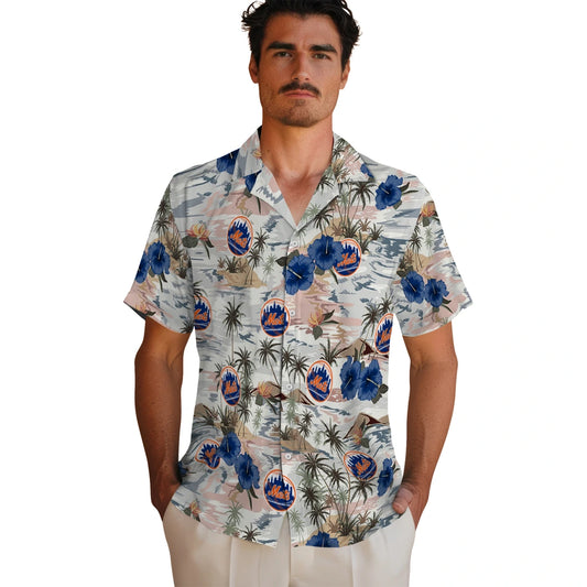 New York Mets Hawaiian Shirt - Hibiscus Seaside | Moonbestprint