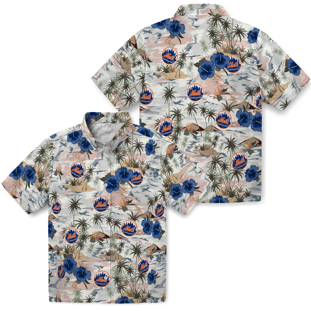 New York Mets Hawaiian Shirt - Hibiscus Seaside | Moonbestprint
