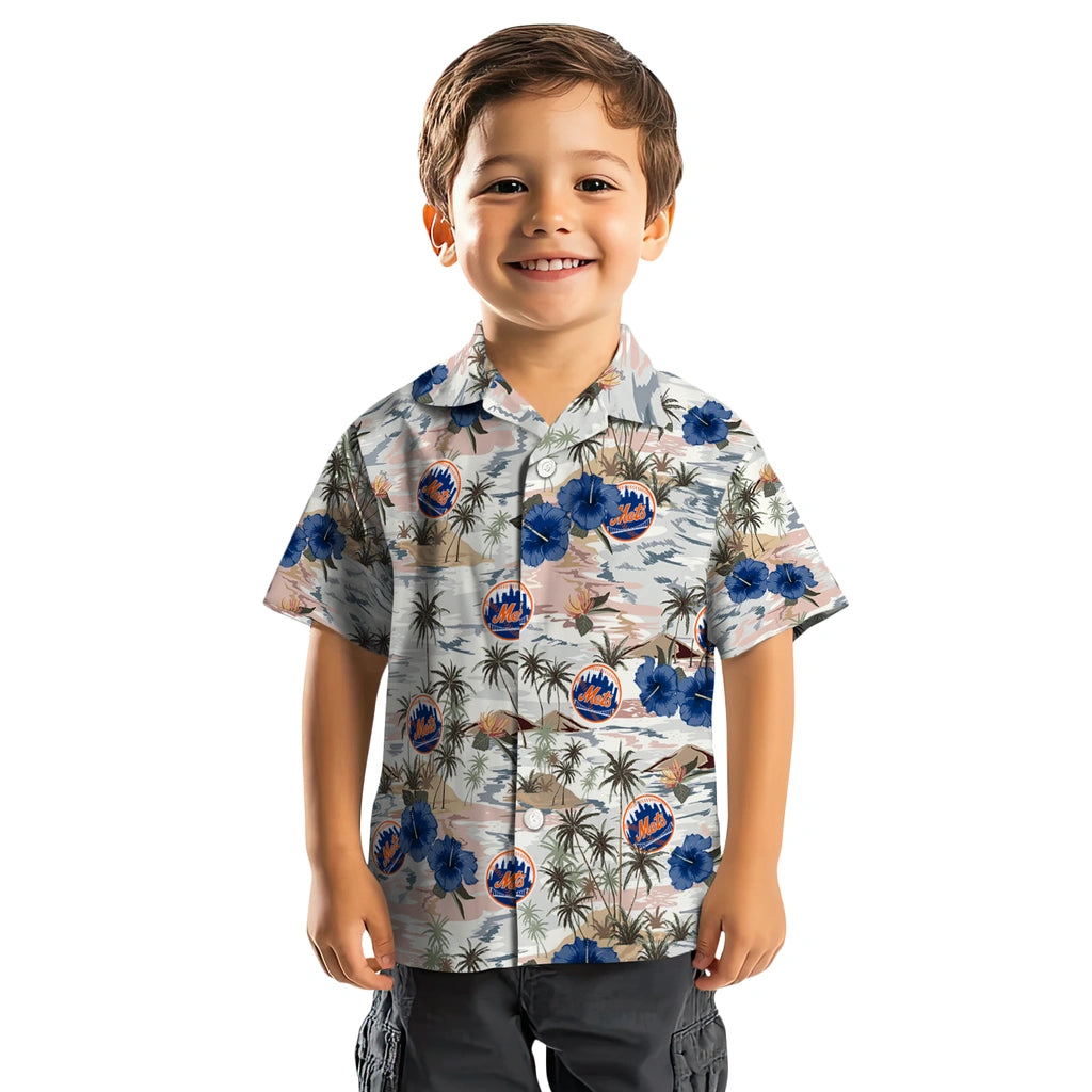 New York Mets Hawaiian Shirt - Hibiscus Seaside | Moonbestprint
