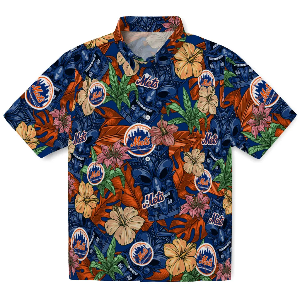 New York Mets Hawaiian Shirt - Hibiscus Tiki Jungle | Moonbestprint
