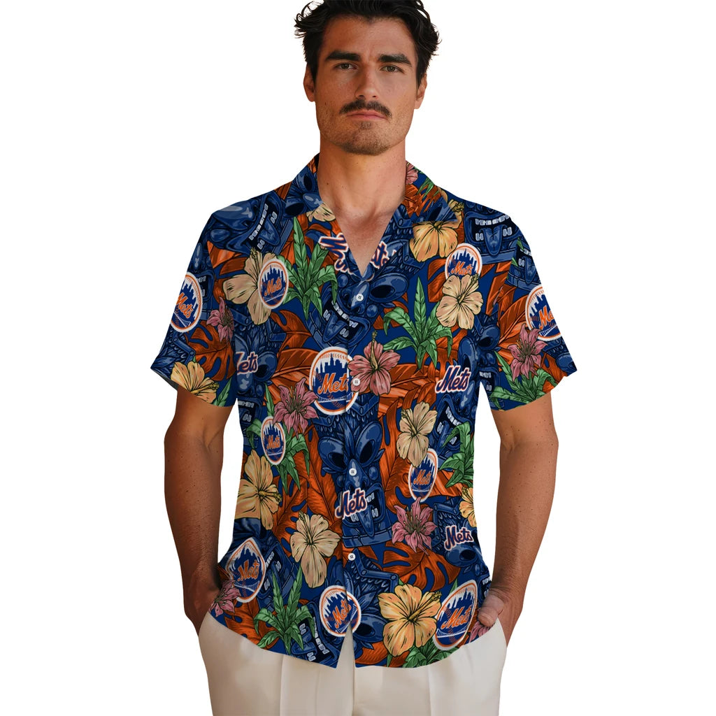 New York Mets Hawaiian Shirt - Hibiscus Tiki Jungle | Moonbestprint