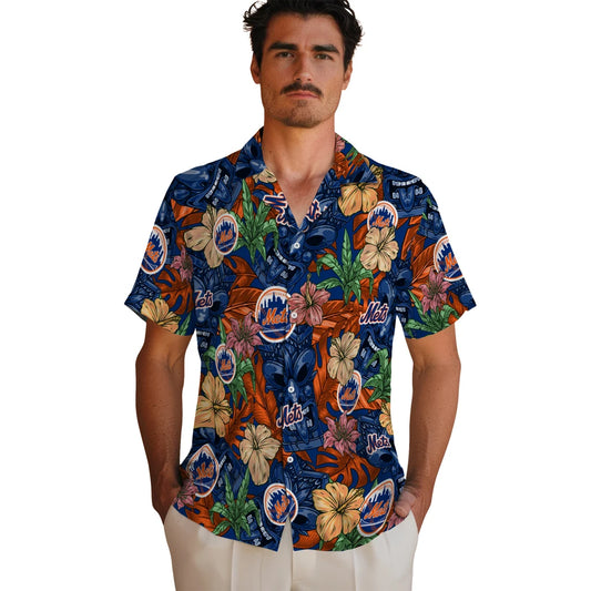 New York Mets Hawaiian Shirt - Hibiscus Tiki Jungle | Moonbestprint