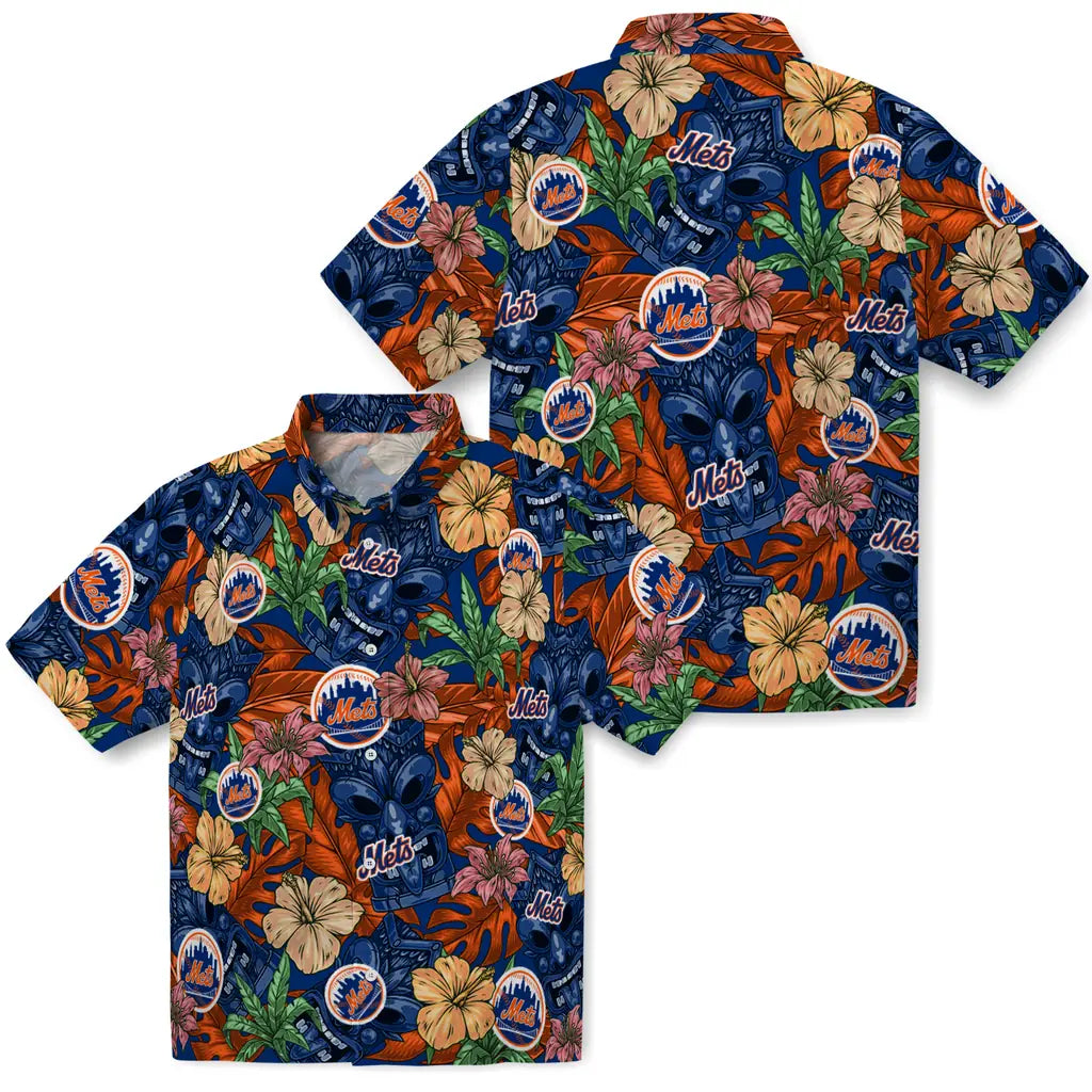 New York Mets Hawaiian Shirt - Hibiscus Tiki Jungle | Moonbestprint