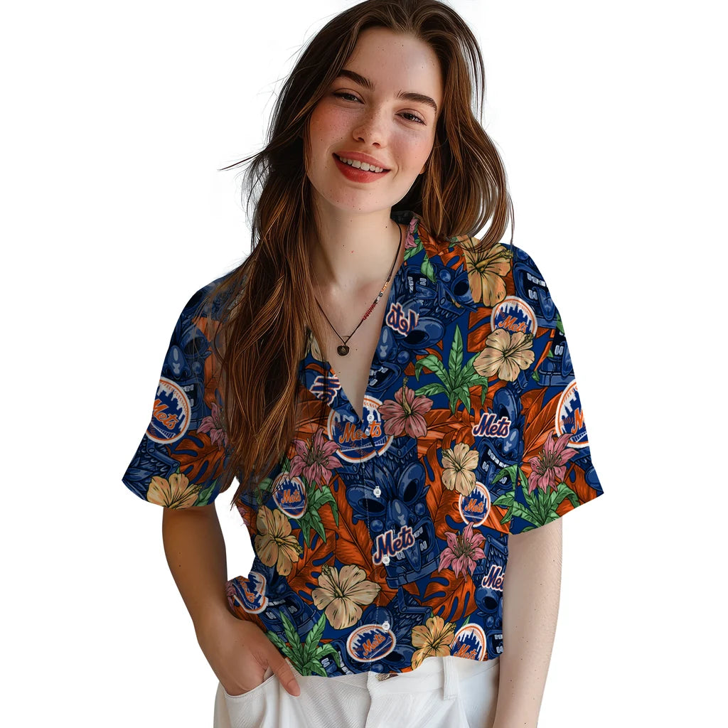 New York Mets Hawaiian Shirt - Hibiscus Tiki Jungle | Moonbestprint
