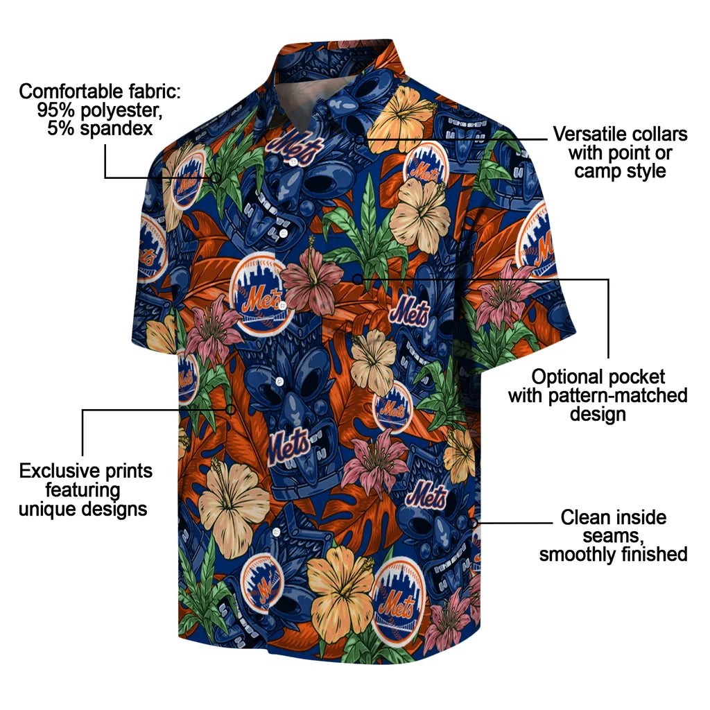 New York Mets Hawaiian Shirt - Hibiscus Tiki Jungle | Moonbestprint