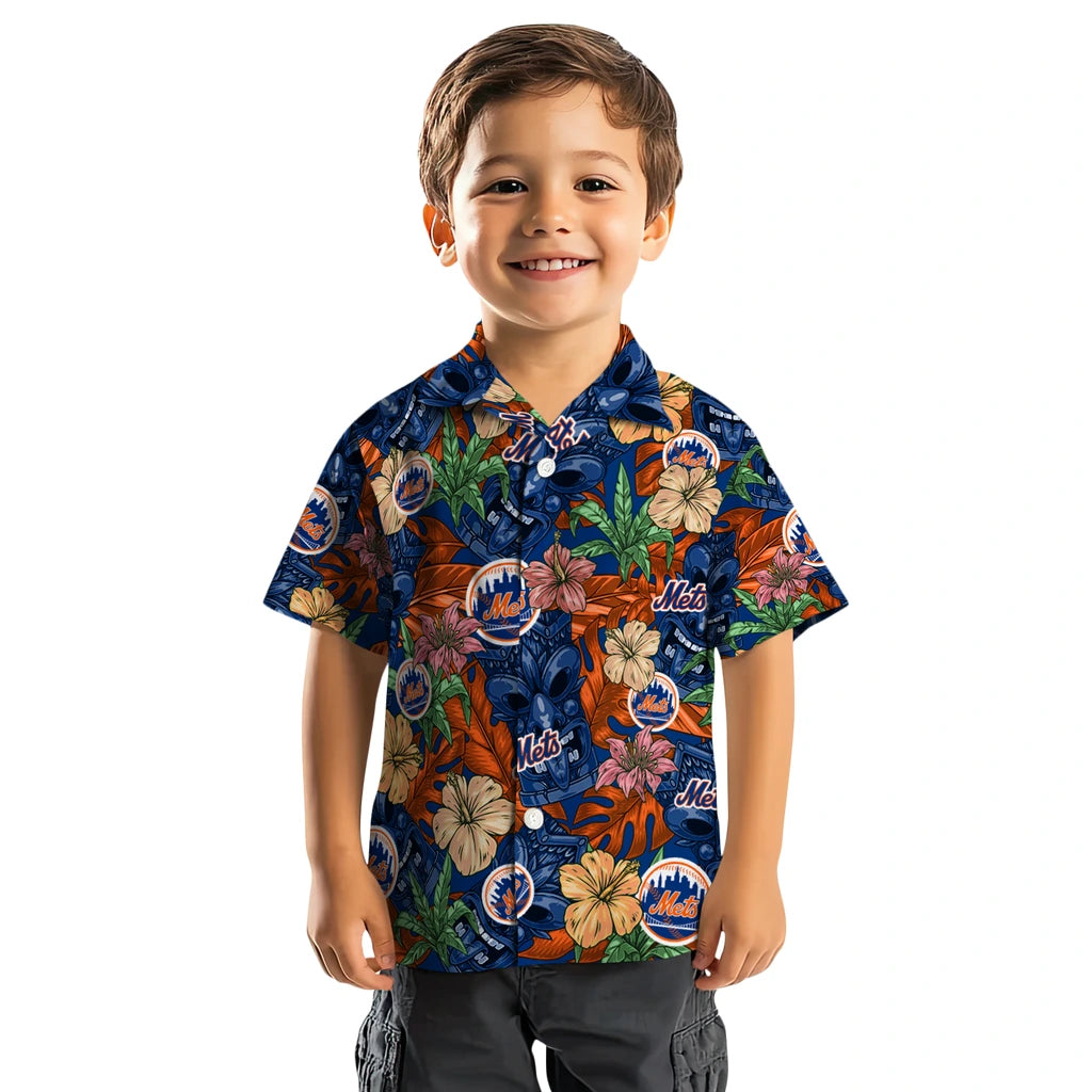New York Mets Hawaiian Shirt - Hibiscus Tiki Jungle | Moonbestprint
