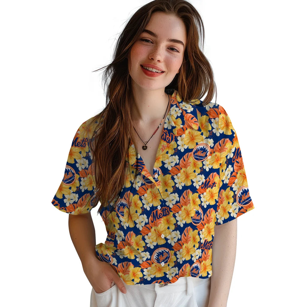 New York Mets Hawaiian Shirt - Hibiscus Tropics | Moonbestprint