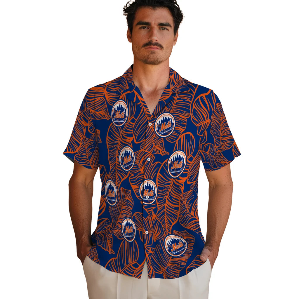New York Mets Hawaiian Shirt - Leaf Outline | Moonbestprint