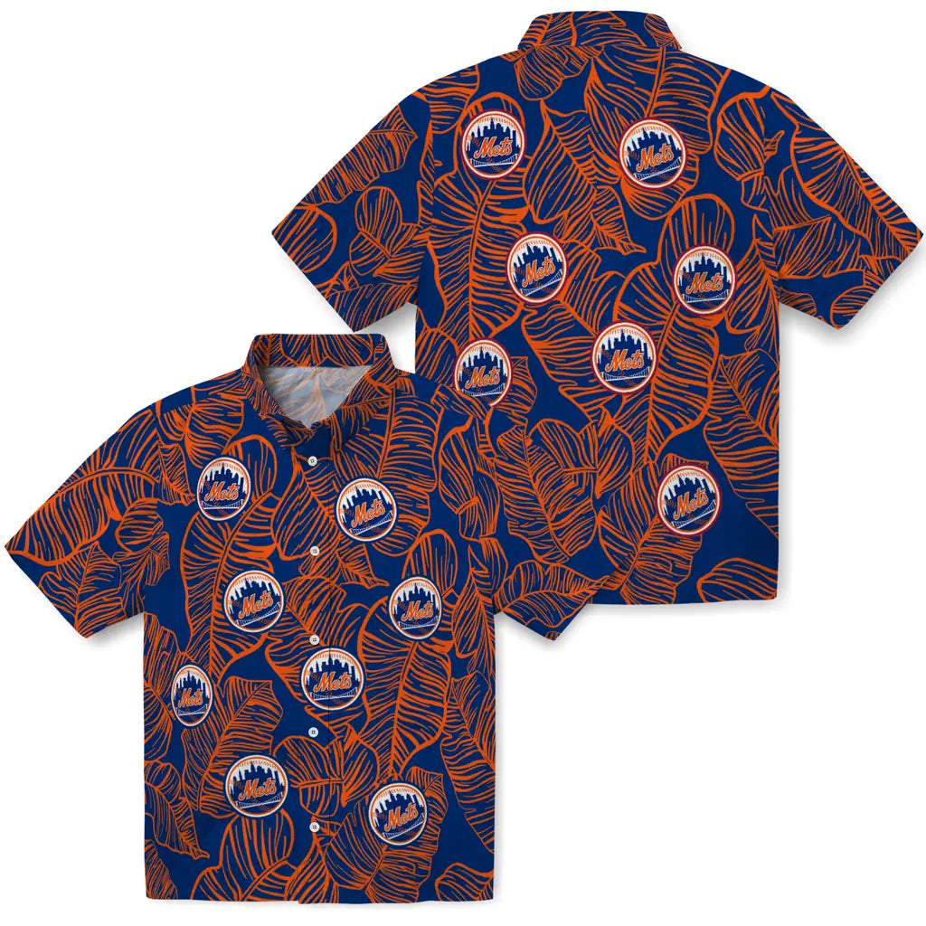 New York Mets Hawaiian Shirt - Leaf Outline | Moonbestprint