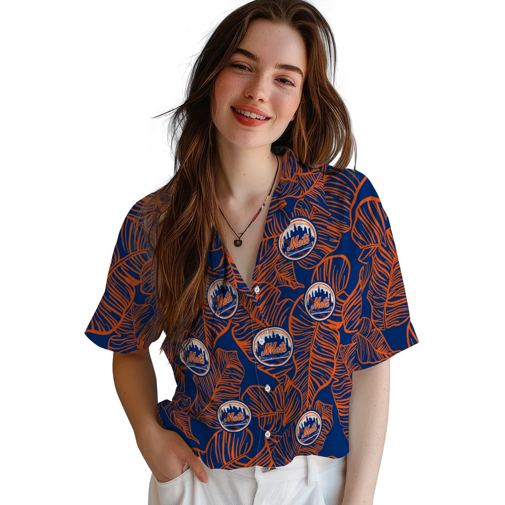 New York Mets Hawaiian Shirt - Leaf Outline | Moonbestprint