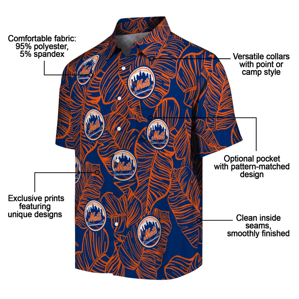 New York Mets Hawaiian Shirt - Leaf Outline | Moonbestprint