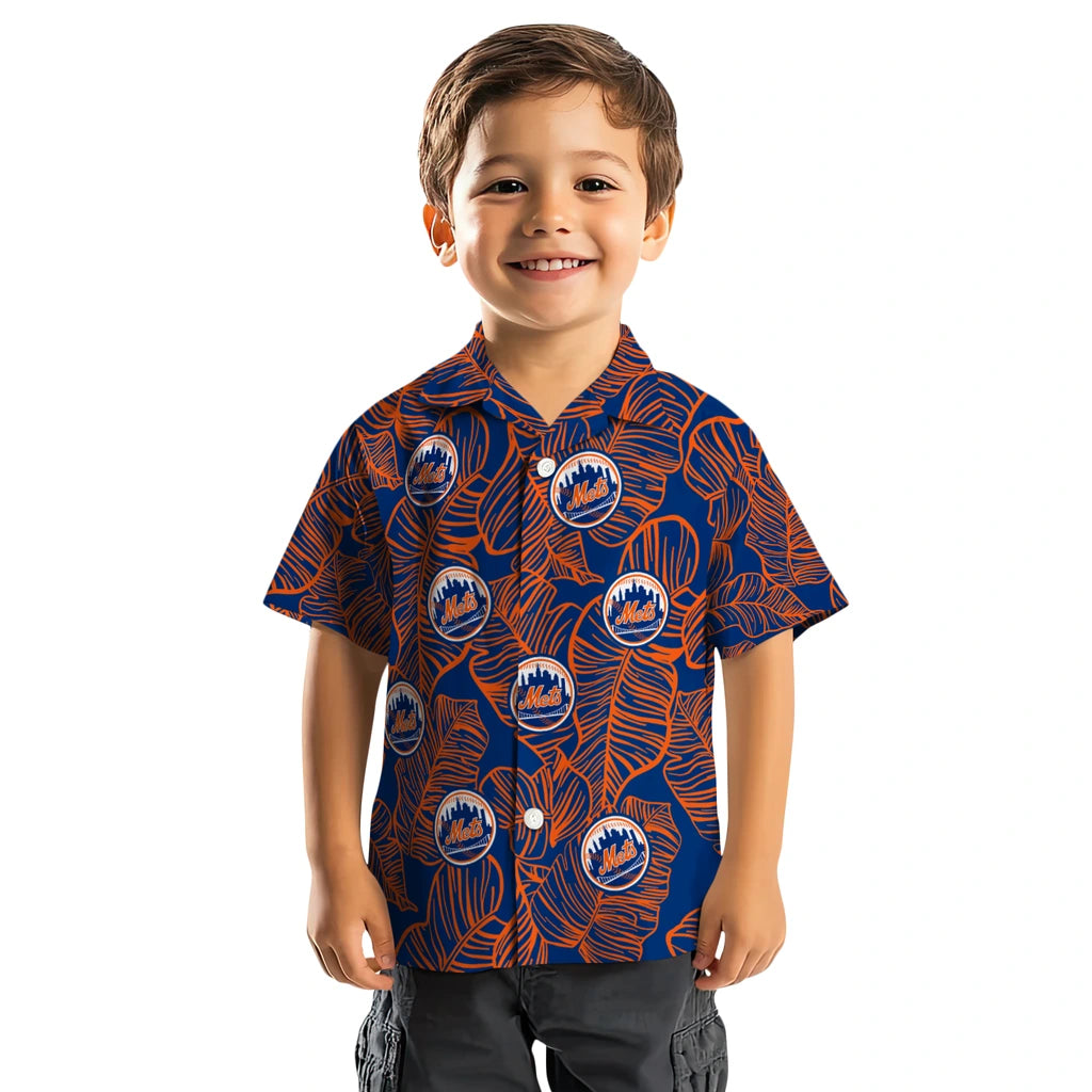New York Mets Hawaiian Shirt - Leaf Outline | Moonbestprint
