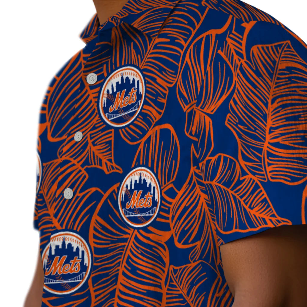 New York Mets Hawaiian Shirt - Leaf Outline | Moonbestprint