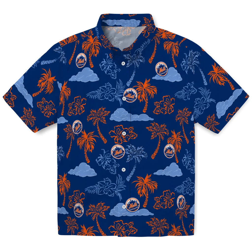 New York Mets Hawaiian Shirt - Palm And Clouds | Moonbestprint
