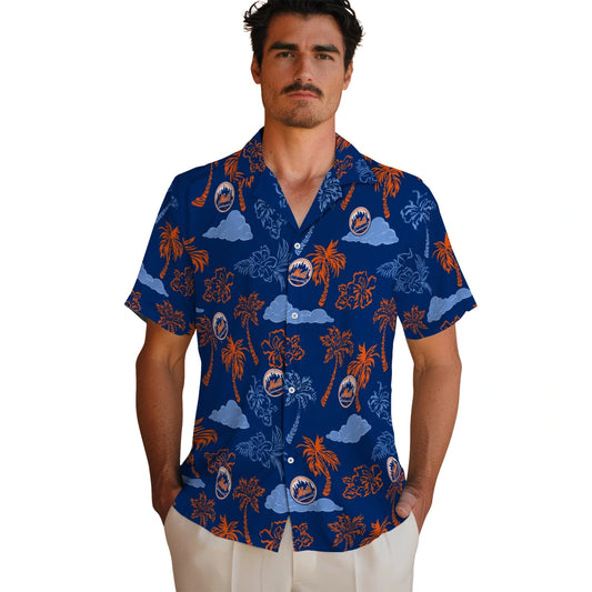 New York Mets Hawaiian Shirt - Palm And Clouds | Moonbestprint