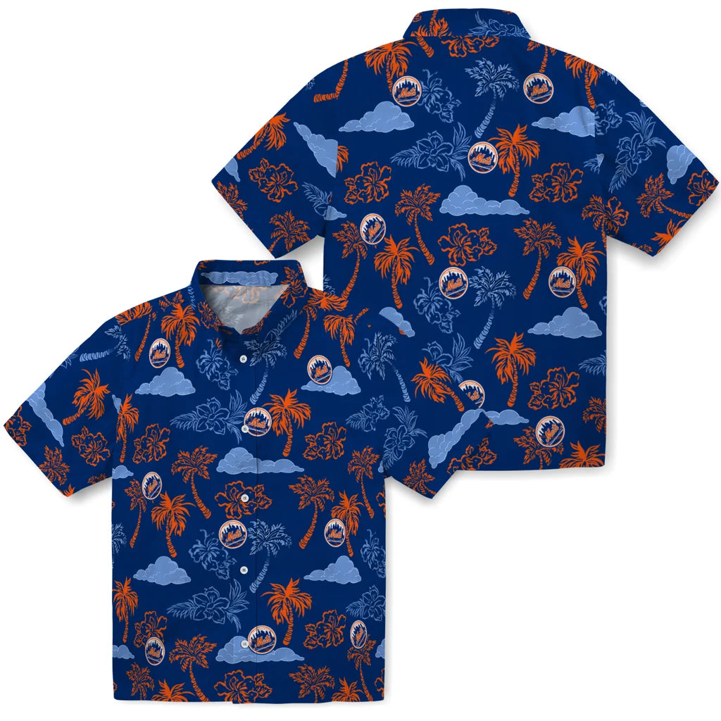 New York Mets Hawaiian Shirt - Palm And Clouds | Moonbestprint