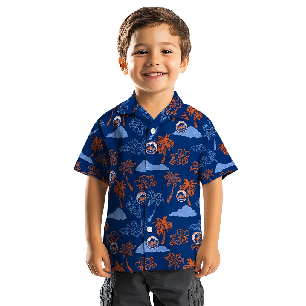 New York Mets Hawaiian Shirt - Palm And Clouds | Moonbestprint
