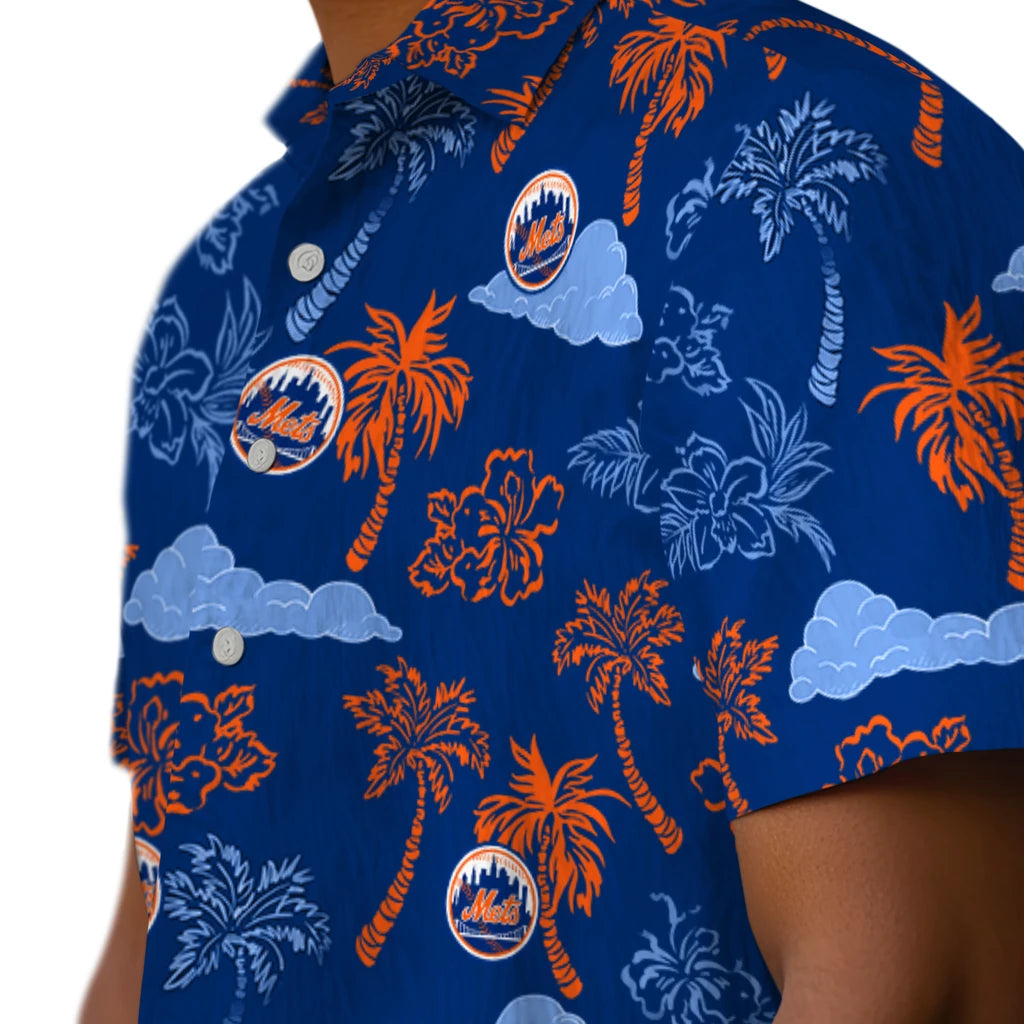 New York Mets Hawaiian Shirt - Palm And Clouds | Moonbestprint