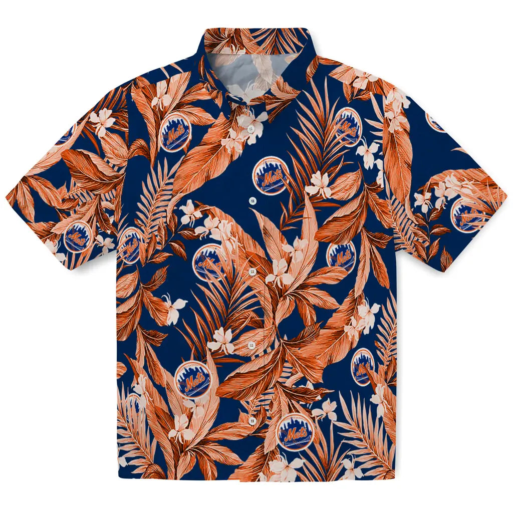 New York Mets Hawaiian Shirt - Palm Leaves | Moonbestprint