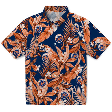 New York Mets Hawaiian Shirt - Palm Leaves | Moonbestprint