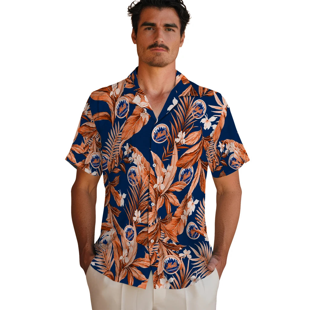 New York Mets Hawaiian Shirt - Palm Leaves | Moonbestprint