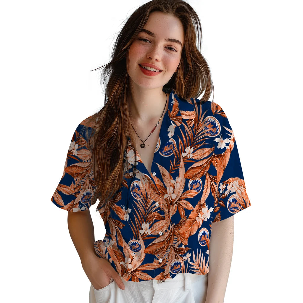 New York Mets Hawaiian Shirt - Palm Leaves | Moonbestprint