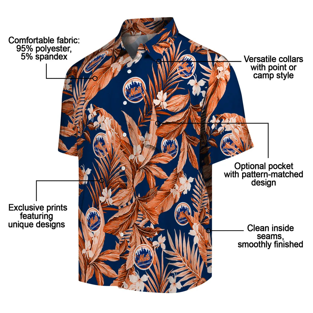 New York Mets Hawaiian Shirt - Palm Leaves | Moonbestprint