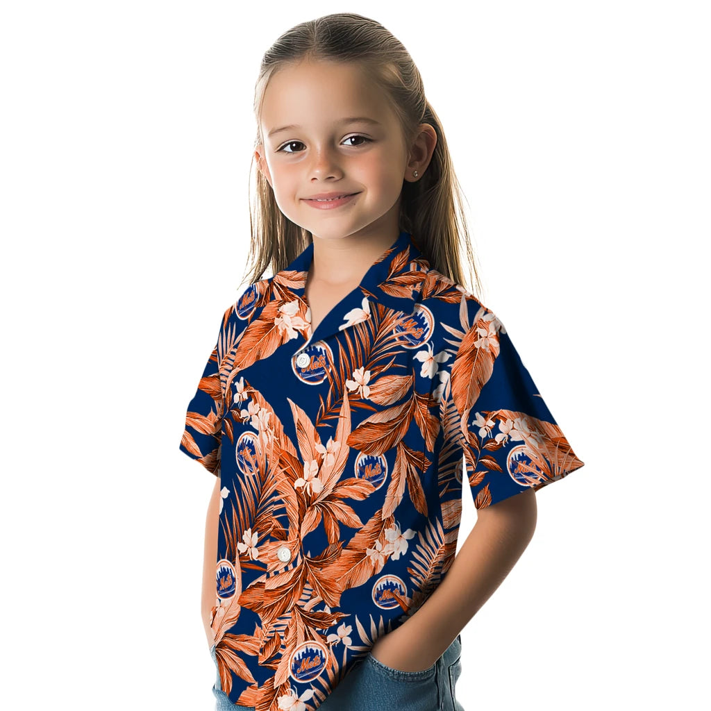 New York Mets Hawaiian Shirt - Palm Leaves | Moonbestprint