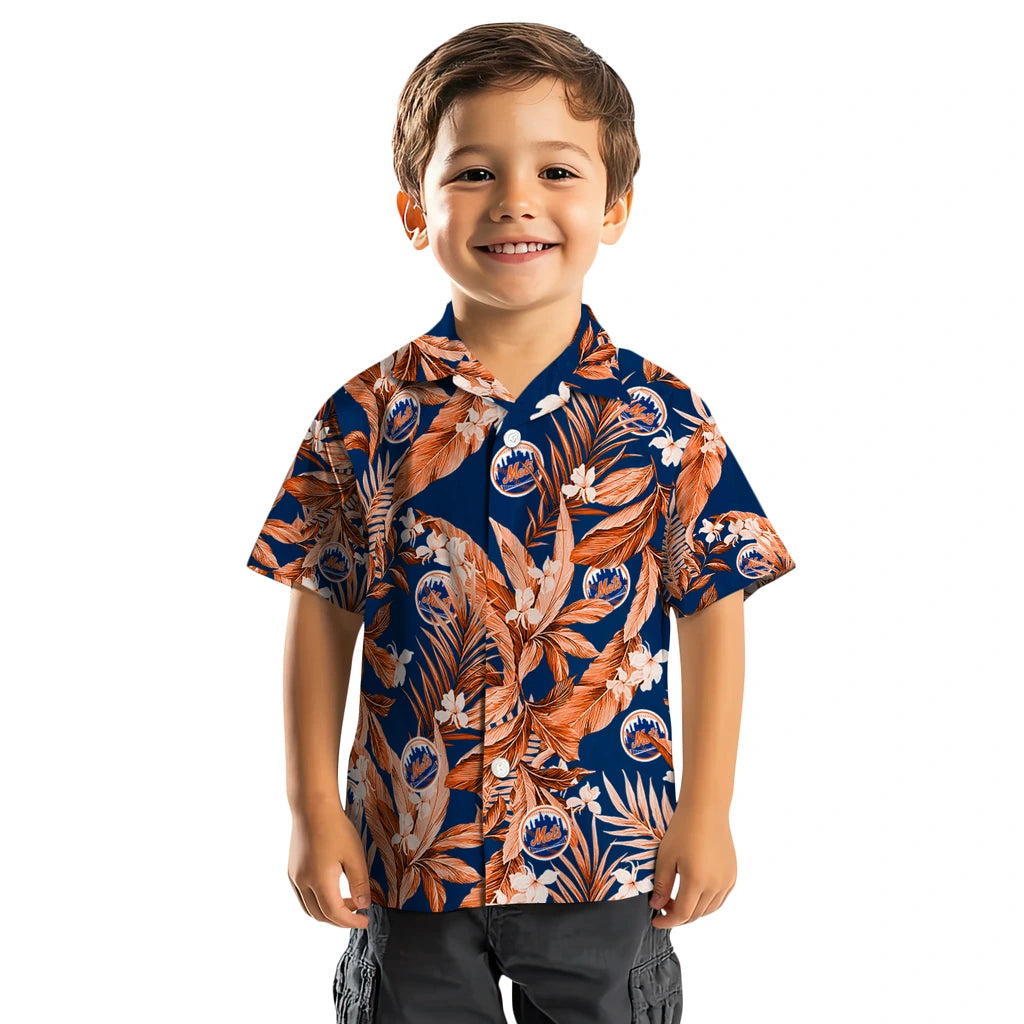 New York Mets Hawaiian Shirt - Palm Leaves | Moonbestprint