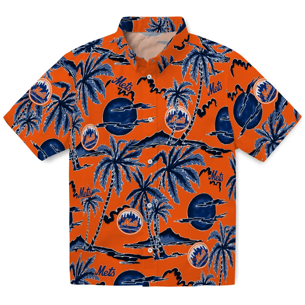 New York Mets Hawaiian Shirt - Palm Sunset | Moonbestprint