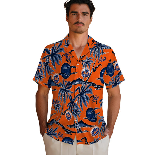 New York Mets Hawaiian Shirt - Palm Sunset | Moonbestprint