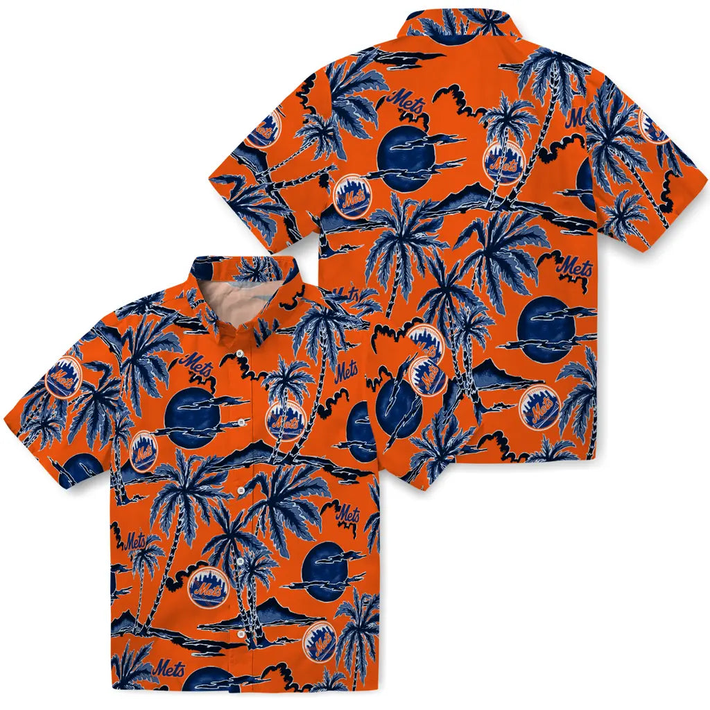 New York Mets Hawaiian Shirt - Palm Sunset | Moonbestprint