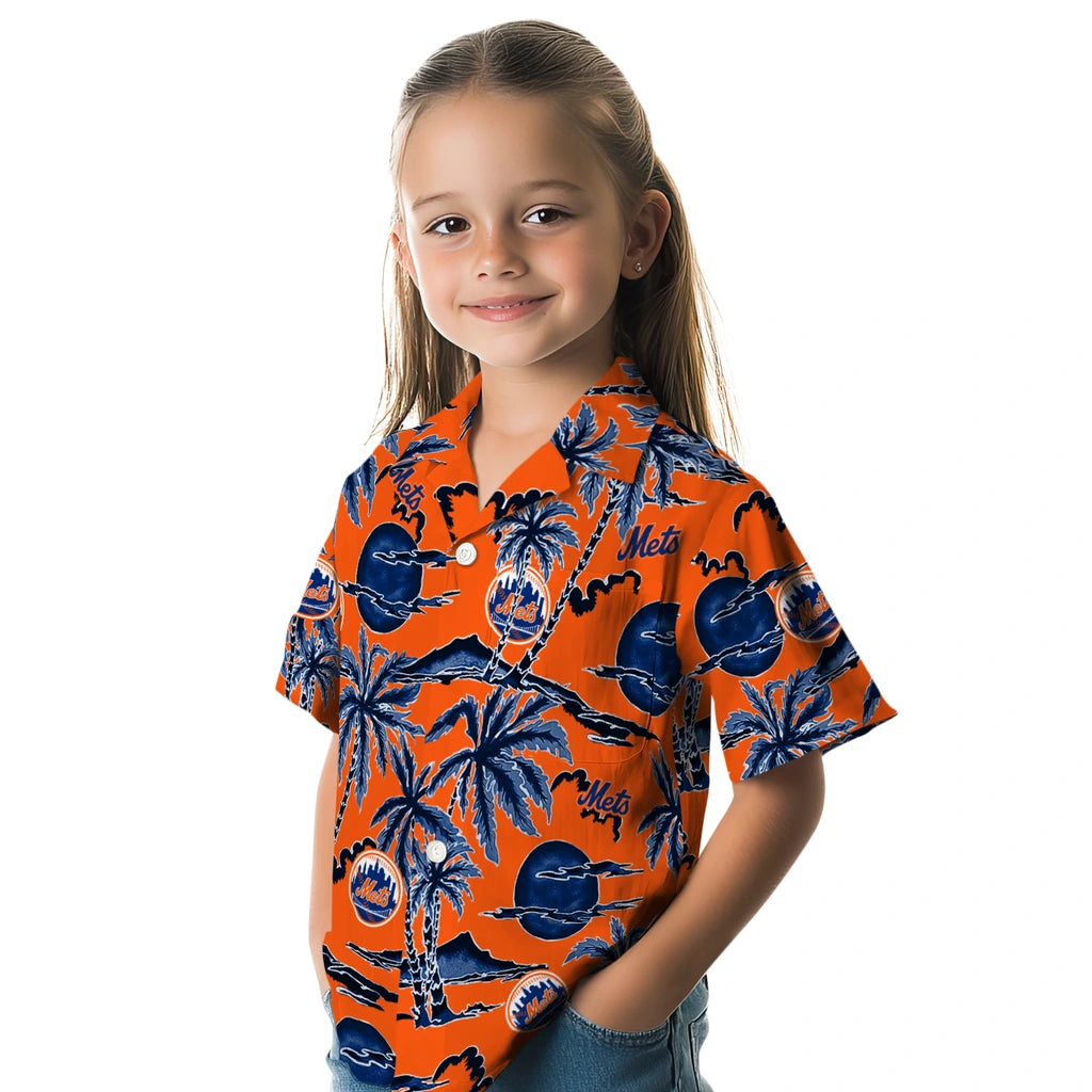 New York Mets Hawaiian Shirt - Palm Sunset | Moonbestprint
