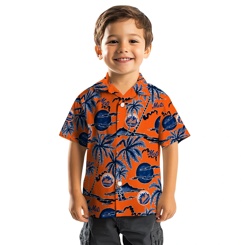 New York Mets Hawaiian Shirt - Palm Sunset | Moonbestprint