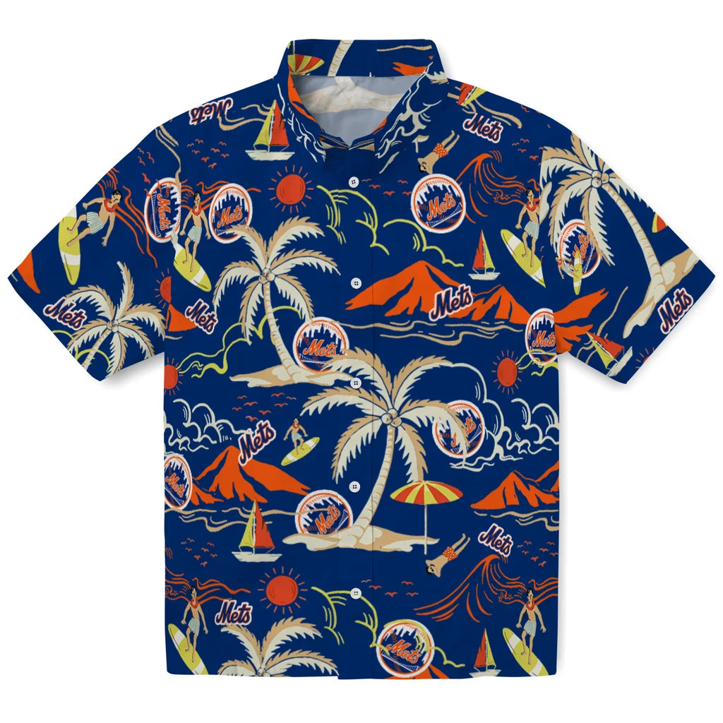 New York Mets Hawaiian Shirt - Palm Tree Island | Moonbestprint