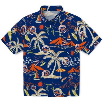 New York Mets Hawaiian Shirt - Palm Tree Island | Moonbestprint