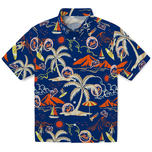 New York Mets Hawaiian Shirt - Palm Tree Island | Moonbestprint