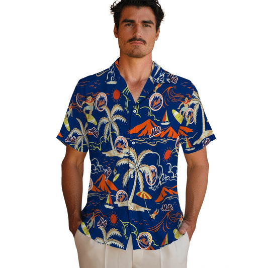New York Mets Hawaiian Shirt - Palm Tree Island | Moonbestprint