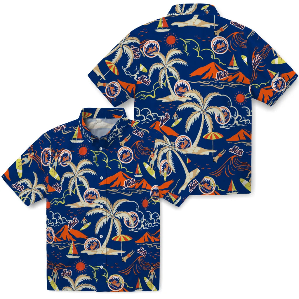 New York Mets Hawaiian Shirt - Palm Tree Island | Moonbestprint