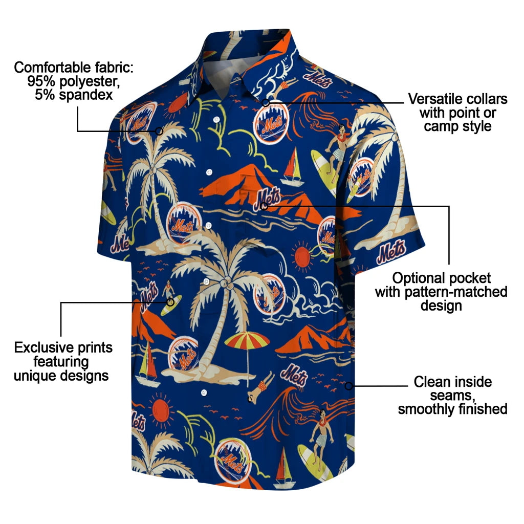 New York Mets Hawaiian Shirt - Palm Tree Island | Moonbestprint