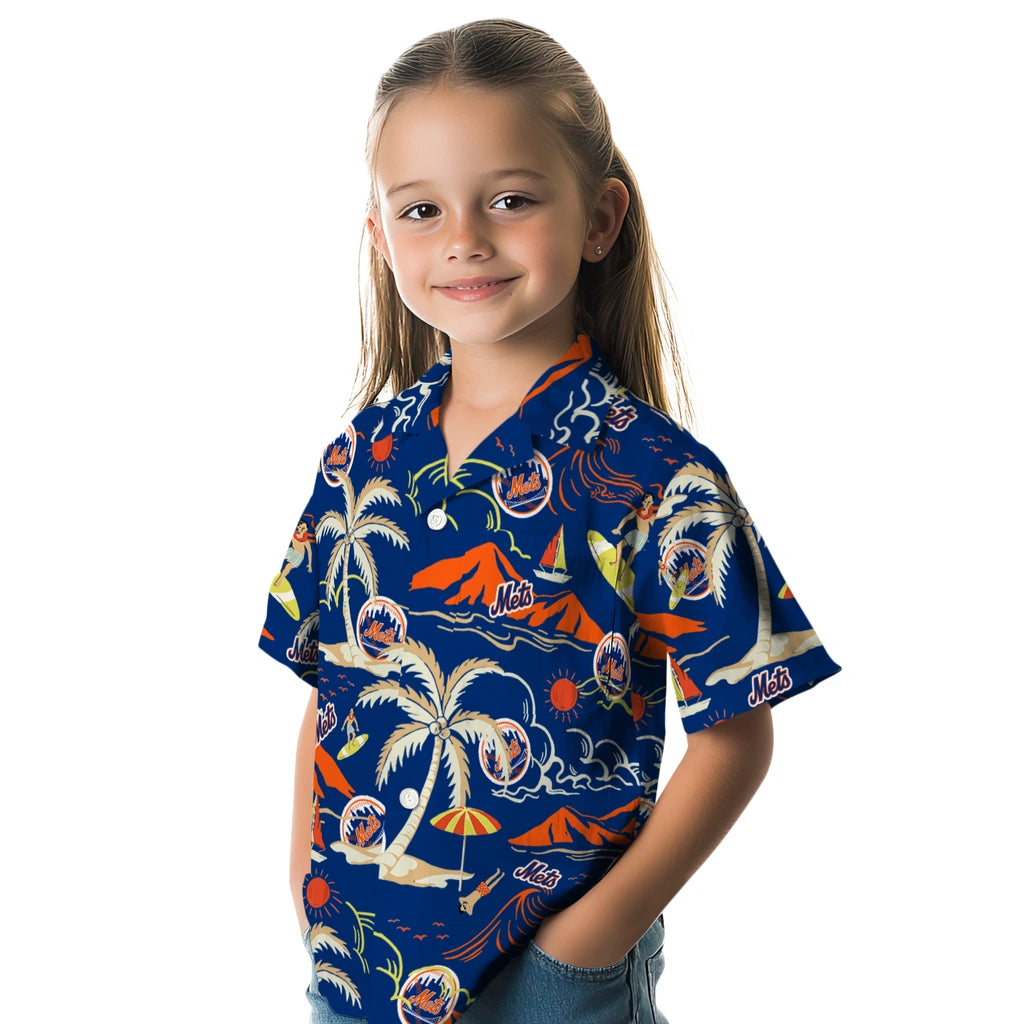 New York Mets Hawaiian Shirt - Palm Tree Island | Moonbestprint