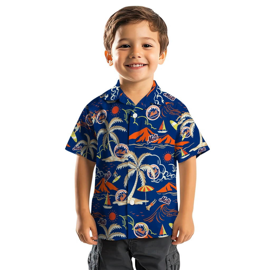 New York Mets Hawaiian Shirt - Palm Tree Island | Moonbestprint