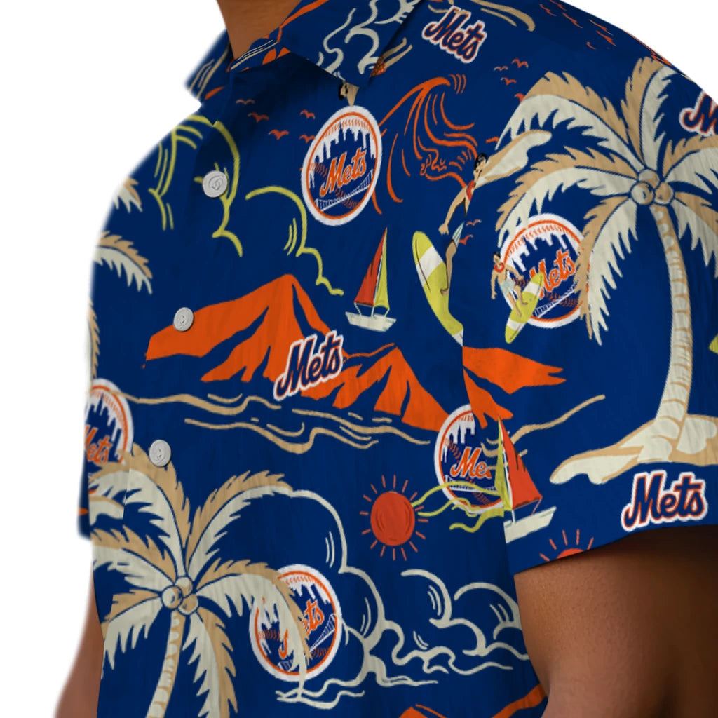 New York Mets Hawaiian Shirt - Palm Tree Island | Moonbestprint