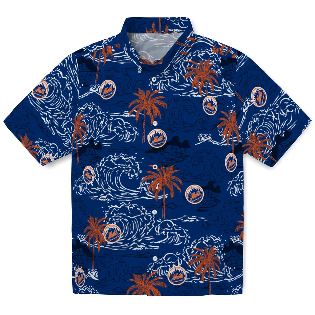 New York Mets Hawaiian Shirt - Wave Palm | Moonbestprint