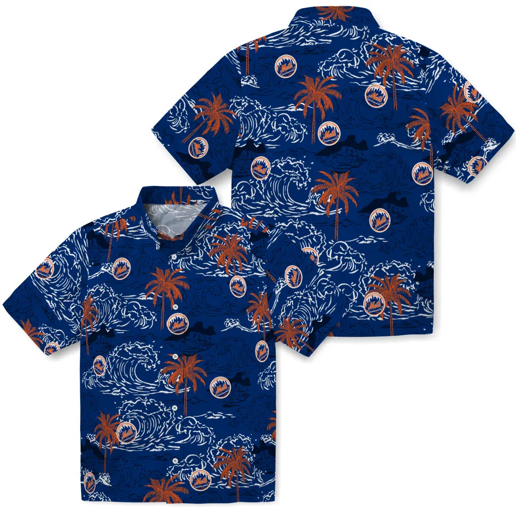 New York Mets Hawaiian Shirt - Wave Palm | Moonbestprint